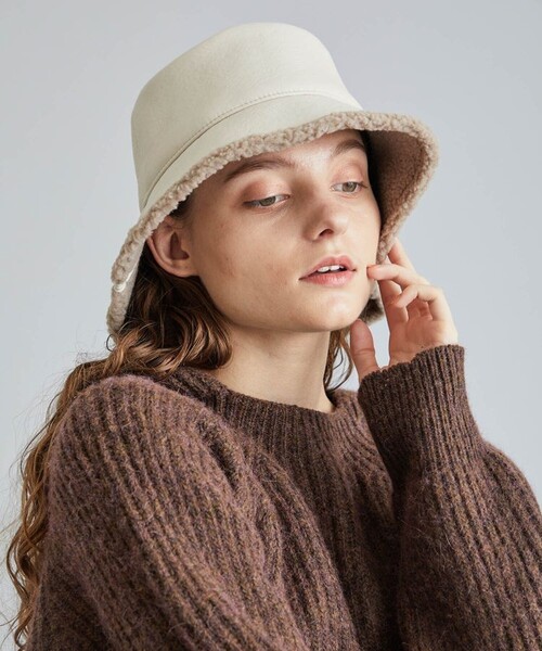 La Maison de Lyllis(メゾンドリリス)の「【La Maison de Lyllis(ラメゾンドリリス)】ポットムートン 2213021(ハット・レディース・ブラウン/ブラック/アイボリー・FREE)」の2枚目の写真