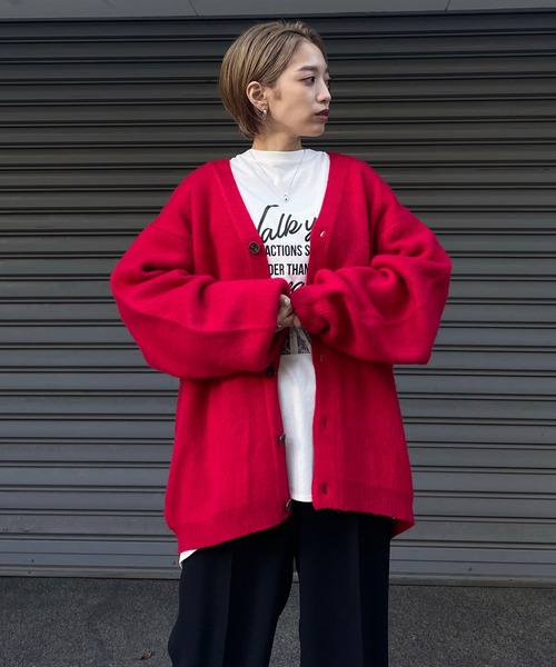 NOMINE（ノミネ）の「モヘアライク シャギーオーバーサイズ カーディガン（カーディガン/ボレロ・レディース・レッド/グリーン/モカ・フリー）」の11枚目の写真