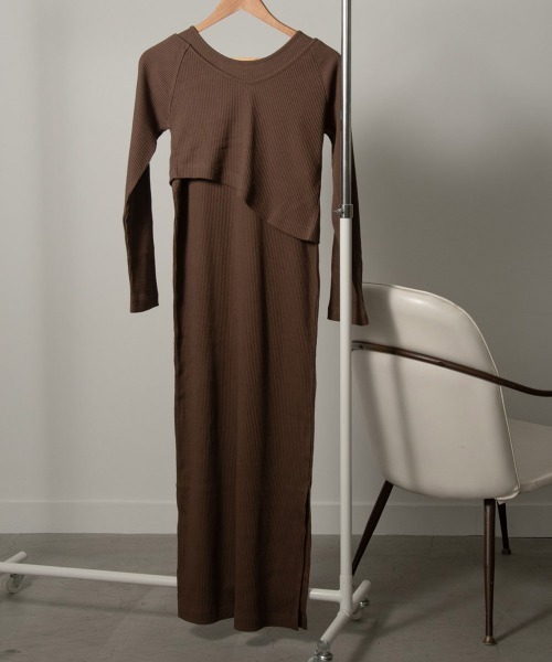 Amiur（エミレ）の「rib knit lady like ops（ワンピース・レディース・アイボリー/ベージュ/ブラウン・FREE）」の6枚目の写真