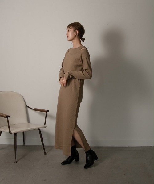 Amiur（エミレ）の「rib knit lady like ops（ワンピース・レディース・アイボリー/ベージュ/ブラウン・FREE）」の13枚目の写真