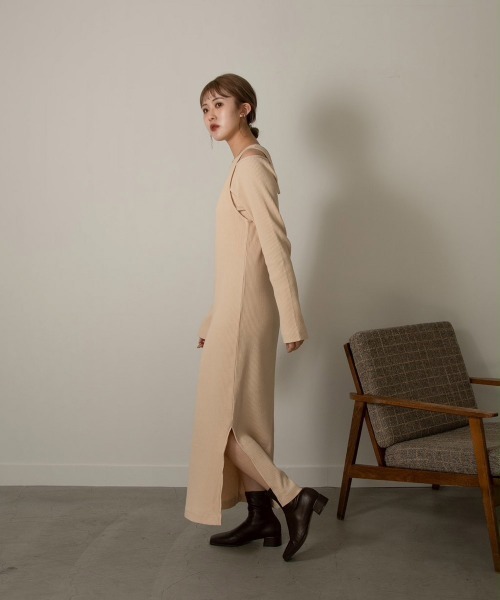 Amiur（エミレ）の「rib knit lady like ops（ワンピース・レディース・アイボリー/ベージュ/ブラウン・FREE）」の10枚目の写真