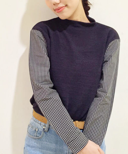 Kastane（カスタネ）の「【Kastane】ハイネックシャツ袖プルオーバー（Tシャツ/カットソー・レディース・アイボリー/グレー/ネイビー・FREE）」の3枚目の写真