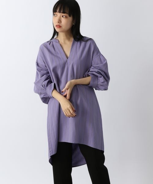LOWRYS FARM（ローリーズファーム）の「スキッパーチュニックＬＳ　262443（シャツ/ブラウス・レディース・ダークブラウン/ベージュ/パープル/グリーン・FREE）」の4枚目の写真