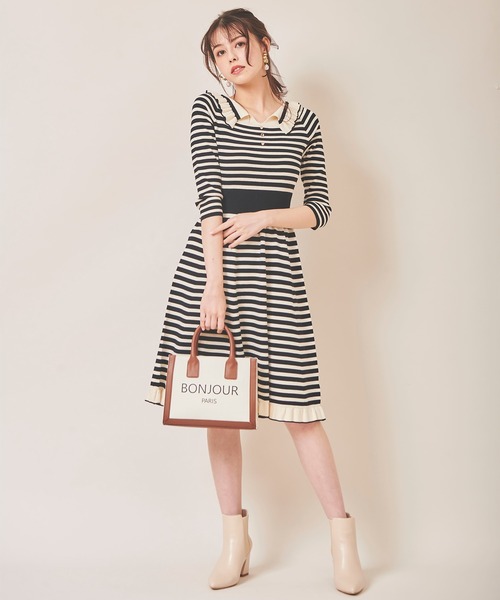 セール 襟付きボーダーニットワンピース ワンピース 31 Sons De Mode トランテアン ソン ドゥ モード のファッション通販 Zozotown