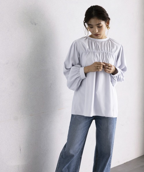 GeeRA(ジーラ)の「前後2WAYシャーリングタイブラウス(シャツ/ブラウス・レディース・ドット/ライトグレー/ブルー・MEDIUM/LARGE/X-LARGE)」の9枚目の写真