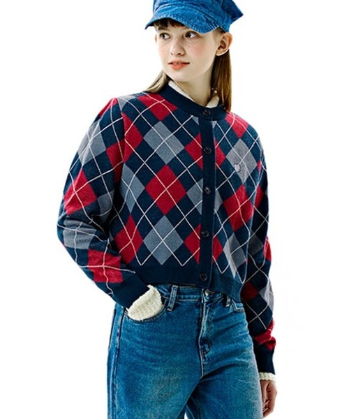 CLOTTY(クロッティ)の「CLOTTY/CC ARGYLE カーディガン 2276410(カーディガン/ボレロ・レディース・セージグリーン/ブルー/レッド・FREE)」の3枚目の写真
