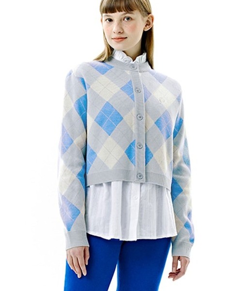 CLOTTY(クロッティ)の「CLOTTY/CC ARGYLE カーディガン 2276410(カーディガン/ボレロ・レディース・セージグリーン/ブルー/レッド・FREE)」の2枚目の写真