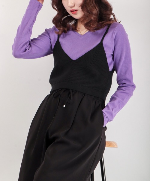 EACH.（イーチ）の「EACH ビスチェ+テレコカットソー（Tシャツ/カットソー・レディース・ブラック/パープル/グレー・FREE）」の3枚目の写真