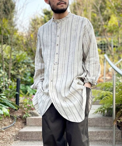 Johnbull Private labo（ジョンブルプライベートラボ）の「ストライプチュニックシャツ（シャツ/ブラウス・メンズ・ブラック/ナチュラル・FREE）」の2枚目の写真