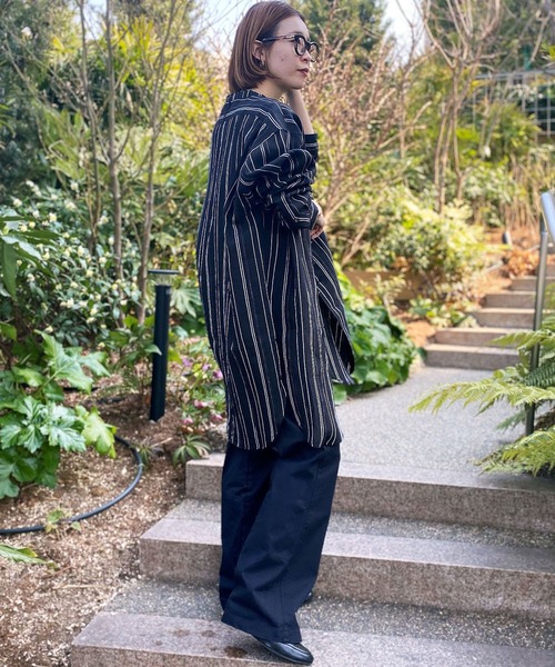 Johnbull Private labo（ジョンブルプライベートラボ）の「ストライプチュニックシャツ（シャツ/ブラウス・メンズ・ブラック/ナチュラル・FREE）」の6枚目の写真