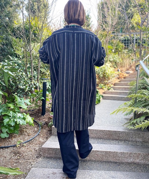 Johnbull Private labo（ジョンブルプライベートラボ）の「ストライプチュニックシャツ（シャツ/ブラウス・メンズ・ブラック/ナチュラル・FREE）」の7枚目の写真