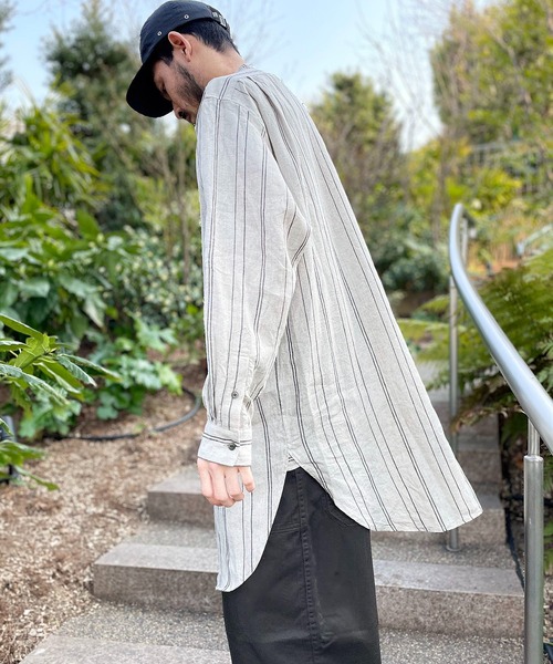 Johnbull Private labo（ジョンブルプライベートラボ）の「ストライプチュニックシャツ（シャツ/ブラウス・メンズ・ブラック/ナチュラル・FREE）」の10枚目の写真