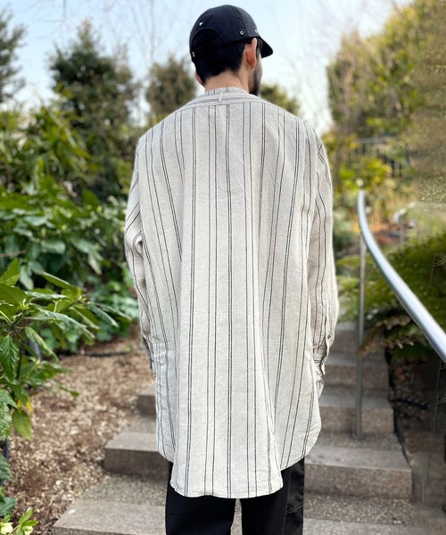 Johnbull Private labo（ジョンブルプライベートラボ）の「ストライプチュニックシャツ（シャツ/ブラウス・メンズ・ブラック/ナチュラル・FREE）」の12枚目の写真
