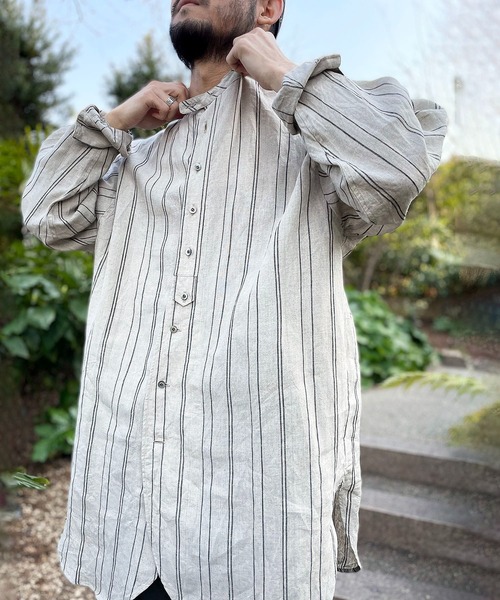 Johnbull Private labo（ジョンブルプライベートラボ）の「ストライプチュニックシャツ（シャツ/ブラウス・メンズ・ブラック/ナチュラル・FREE）」の9枚目の写真