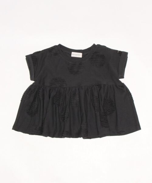 quoti use fith（クゥオティ　ユース　フィス）の「ドットジャガード ギャザー半袖 Tシャツ（Tシャツ/カットソー・キッズ・チャコールグレー/ホワイト/ベージュ・100/130/110/80/120/90）」の2枚目の写真