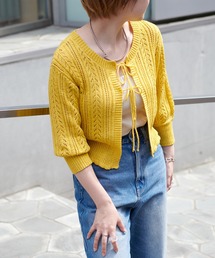 natural couture | WEB限定/ダブルリボン透かし編みボレロカーディガン(カーディガン/ボレロ)