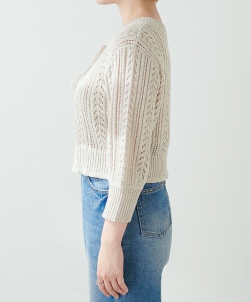 natural couture（ナチュラルクチュール）の「WEB限定/ダブルリボン透かし編みボレロカーディガン（カーディガン/ボレロ・レディース・ライトベージュ/イエロー/その他1・FREE）」の6枚目の写真