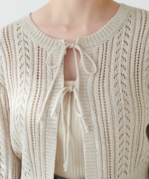 natural couture（ナチュラルクチュール）の「WEB限定/ダブルリボン透かし編みボレロカーディガン（カーディガン/ボレロ・レディース・ライトベージュ/イエロー/その他1・FREE）」の12枚目の写真
