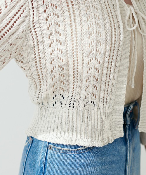 natural couture（ナチュラルクチュール）の「WEB限定/ダブルリボン透かし編みボレロカーディガン（カーディガン/ボレロ・レディース・ライトベージュ/イエロー/その他1・FREE）」の9枚目の写真