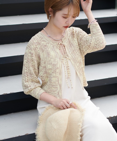 natural couture（ナチュラルクチュール）の「WEB限定/ダブルリボン透かし編みボレロカーディガン（カーディガン/ボレロ・レディース・ライトベージュ/イエロー/その他1・FREE）」の15枚目の写真