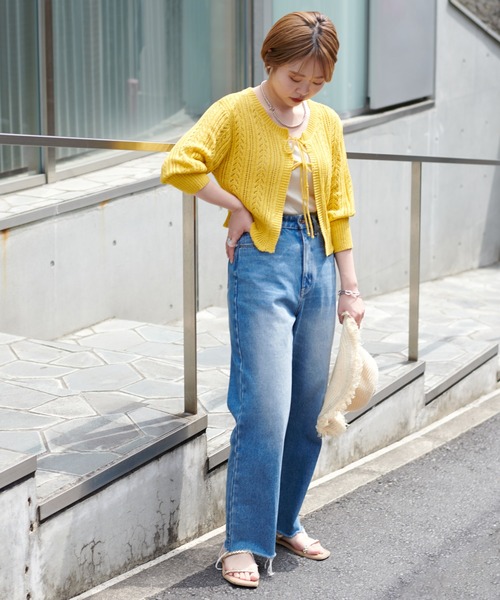 natural couture（ナチュラルクチュール）の「WEB限定/ダブルリボン透かし編みボレロカーディガン（カーディガン/ボレロ・レディース・ライトベージュ/イエロー/その他1・FREE）」の7枚目の写真