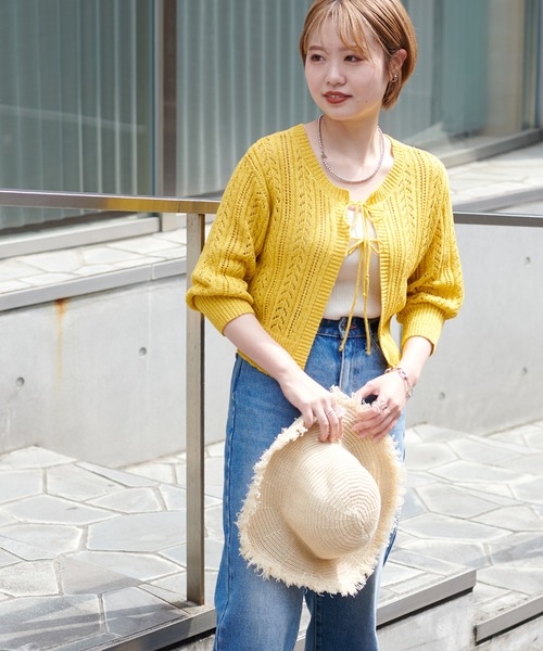 natural couture（ナチュラルクチュール）の「WEB限定/ダブルリボン透かし編みボレロカーディガン（カーディガン/ボレロ・レディース・ライトベージュ/イエロー/その他1・FREE）」の17枚目の写真