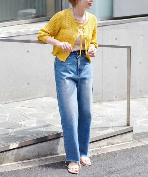 natural couture（ナチュラルクチュール）の「WEB限定/ダブルリボン透かし編みボレロカーディガン（カーディガン/ボレロ・レディース・ライトベージュ/イエロー/その他1・FREE）」の5枚目の写真