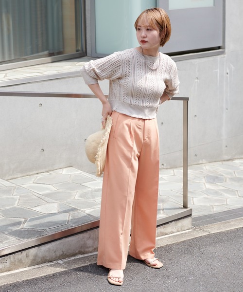 natural couture（ナチュラルクチュール）の「WEB限定/ダブルリボン透かし編みボレロカーディガン（カーディガン/ボレロ・レディース・ライトベージュ/イエロー/その他1・FREE）」の4枚目の写真