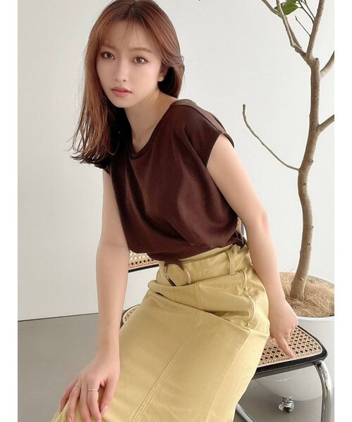 RESEXXY(リゼクシー)の「フレンチスリーブカットトップス(Tシャツ/カットソー・レディース・オフホワイト/ブラック/ミント/ブラウン・FREE)」の8枚目の写真