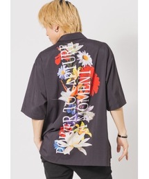 ビッグシルエット半袖シャツ　フラワーコラージュ