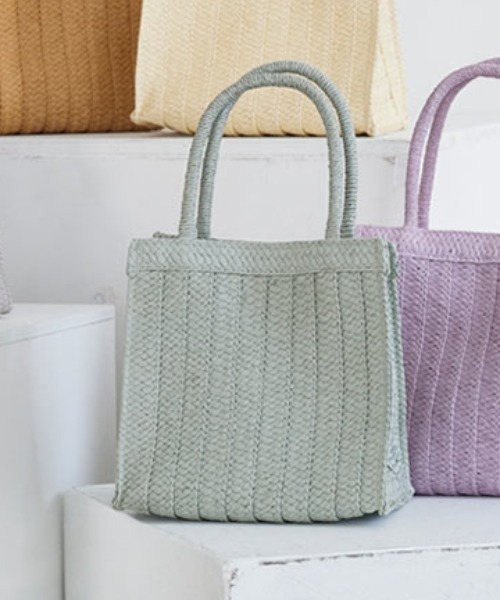 KOBE LETTUCE（コウベレタス）の「雑材仕切りトートバッグ（かごバッグ・レディース・ライトベージュ/ベージュ/グリーン系/グレー/ラベンダー・FREE）」の4枚目の写真