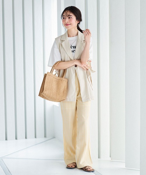 KOBE LETTUCE（コウベレタス）の「雑材仕切りトートバッグ（かごバッグ・レディース・ライトベージュ/ベージュ/グリーン系/グレー/ラベンダー・FREE）」の10枚目の写真