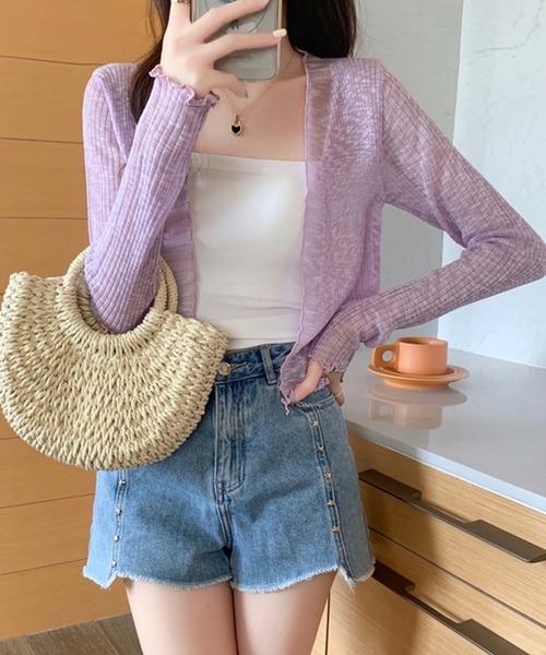 Girly Doll(ガーリードール)の「シアーメロウカーディガン(カーディガン/ボレロ・レディース・ベージュ/パープル/ピンク/ブルー/グリーン・FREE)」の22枚目の写真