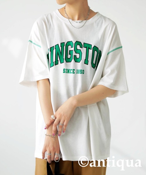 antiqua(アンティカ)の「最旬カジュアルスタイル。カレッジロゴT(Tシャツ/カットソー・レディース・ホワイト/グレー・FREE)」の3枚目の写真