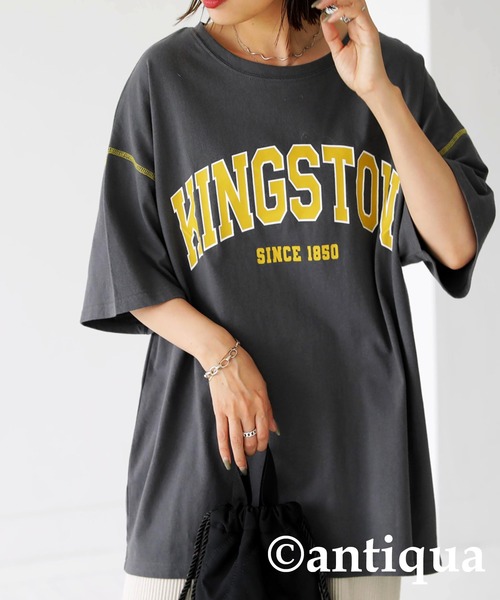 antiqua(アンティカ)の「最旬カジュアルスタイル。カレッジロゴT(Tシャツ/カットソー・レディース・ホワイト/グレー・FREE)」の7枚目の写真