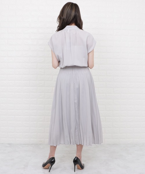 Lace Ladies（レースレディース）の「バンドカラーフレンチスリーブプリーツワンピース（ワンピース・レディース・ネイビー/モカ/ブルー/グレー・M/L/XL）」の15枚目の写真