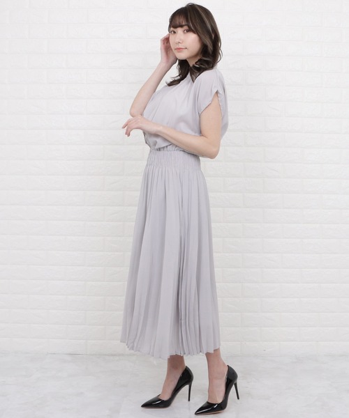 Lace Ladies（レースレディース）の「バンドカラーフレンチスリーブプリーツワンピース（ワンピース・レディース・ネイビー/モカ/ブルー/グレー・M/L/XL）」の7枚目の写真