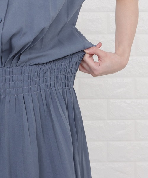 Lace Ladies（レースレディース）の「バンドカラーフレンチスリーブプリーツワンピース（ワンピース・レディース・ネイビー/モカ/ブルー/グレー・M/L/XL）」の22枚目の写真