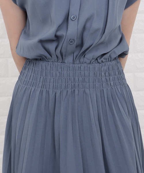 Lace Ladies（レースレディース）の「バンドカラーフレンチスリーブプリーツワンピース（ワンピース・レディース・ネイビー/モカ/ブルー/グレー・M/L/XL）」の14枚目の写真