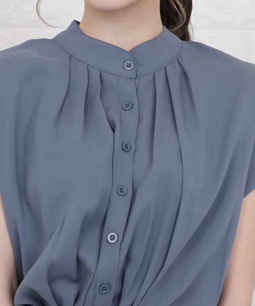 Lace Ladies（レースレディース）の「バンドカラーフレンチスリーブプリーツワンピース（ワンピース・レディース・ネイビー/モカ/ブルー/グレー・M/L/XL）」の12枚目の写真