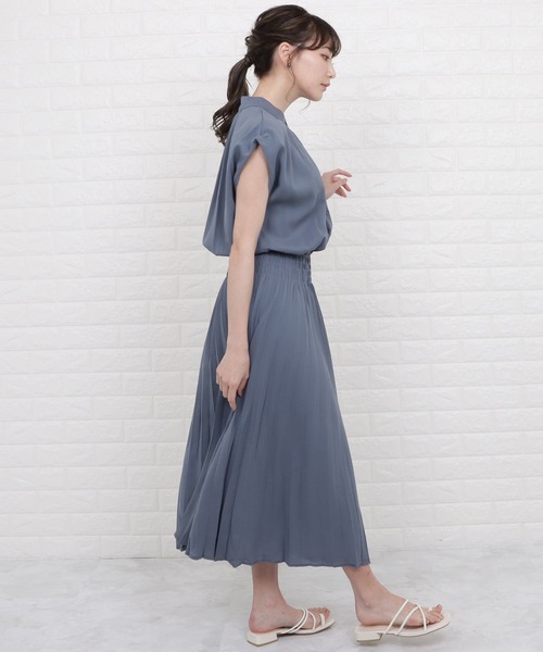 Lace Ladies（レースレディース）の「バンドカラーフレンチスリーブプリーツワンピース（ワンピース・レディース・ネイビー/モカ/ブルー/グレー・M/L/XL）」の16枚目の写真