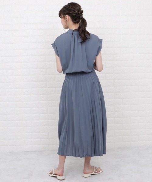 Lace Ladies（レースレディース）の「バンドカラーフレンチスリーブプリーツワンピース（ワンピース・レディース・ネイビー/モカ/ブルー/グレー・M/L/XL）」の20枚目の写真