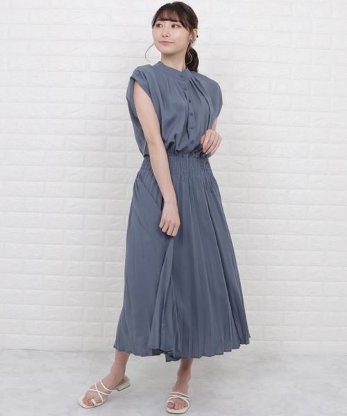 Lace Ladies（レースレディース）の「バンドカラーフレンチスリーブプリーツワンピース（ワンピース・レディース・ネイビー/モカ/ブルー/グレー・M/L/XL）」の18枚目の写真