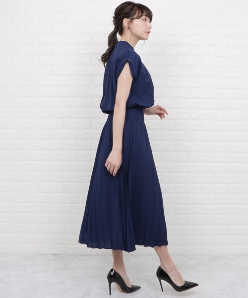 Lace Ladies（レースレディース）の「バンドカラーフレンチスリーブプリーツワンピース（ワンピース・レディース・ネイビー/モカ/ブルー/グレー・M/L/XL）」の21枚目の写真