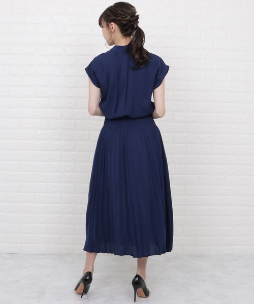 Lace Ladies（レースレディース）の「バンドカラーフレンチスリーブプリーツワンピース（ワンピース・レディース・ネイビー/モカ/ブルー/グレー・M/L/XL）」の13枚目の写真