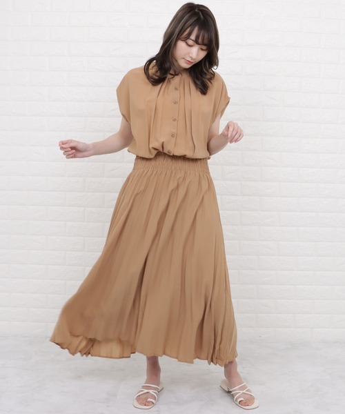 Lace Ladies（レースレディース）の「バンドカラーフレンチスリーブプリーツワンピース（ワンピース・レディース・ネイビー/モカ/ブルー/グレー・M/L/XL）」の17枚目の写真