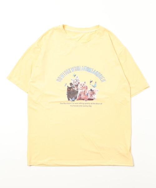 Auntie Rosa(アンティローザ)の「キャットプリントTシャツ(Tシャツ/カットソー・レディース・ピンク/イエロー/ブラック/ホワイト/ブルー/グリーン/パープル・X-LARGE)」の6枚目の写真