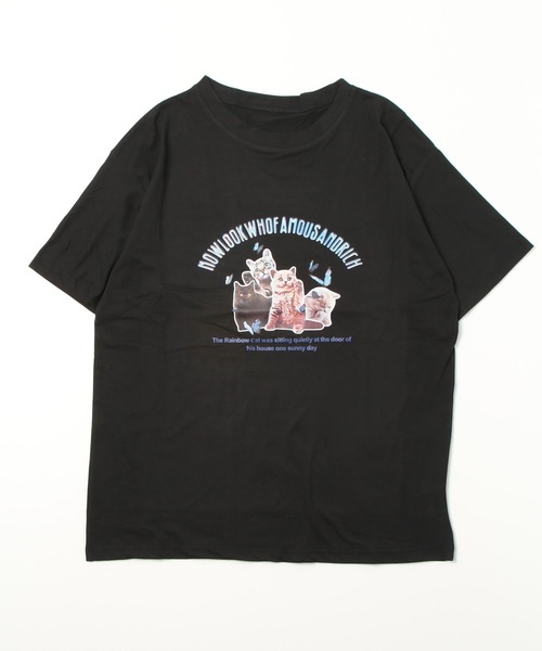 Auntie Rosa(アンティローザ)の「キャットプリントTシャツ(Tシャツ/カットソー・レディース・ピンク/イエロー/ブラック/ホワイト/ブルー/グリーン/パープル・X-LARGE)」の3枚目の写真