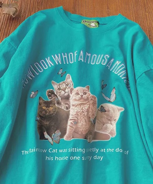 Auntie Rosa(アンティローザ)の「キャットプリントTシャツ(Tシャツ/カットソー・レディース・ピンク/イエロー/ブラック/ホワイト/ブルー/グリーン/パープル・X-LARGE)」の10枚目の写真