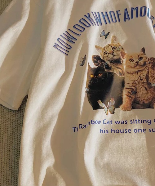 Auntie Rosa(アンティローザ)の「キャットプリントTシャツ(Tシャツ/カットソー・レディース・ピンク/イエロー/ブラック/ホワイト/ブルー/グリーン/パープル・X-LARGE)」の13枚目の写真